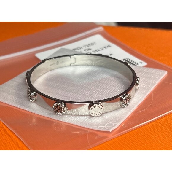 NEW! Tory Burch Silver Miller Stud Logo Hinge Bracelet, 7MM - Picture 7 of 7